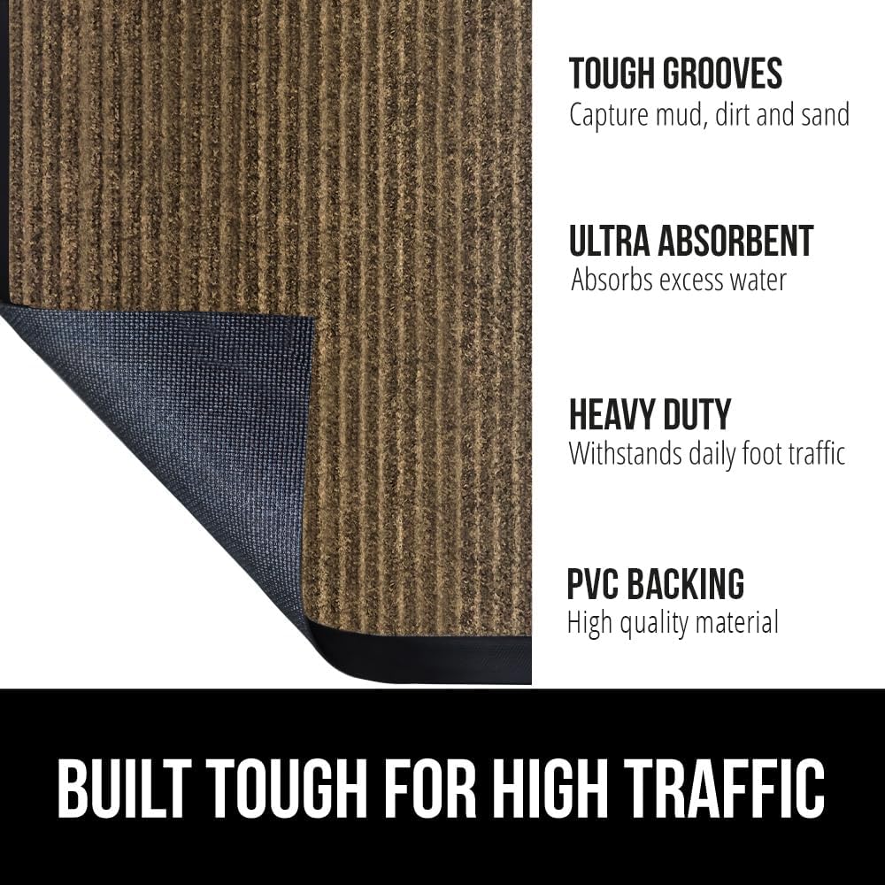 GORILLA GRIP Traffic Guard Door Mat, 72x48, Heavy Duty Welcome Mats, Commercial Office Space Doormat, Waterproof, Fade Resistant, Strong Rubber Backing, Low Profile, Shoe and Boot Scraper, Brown