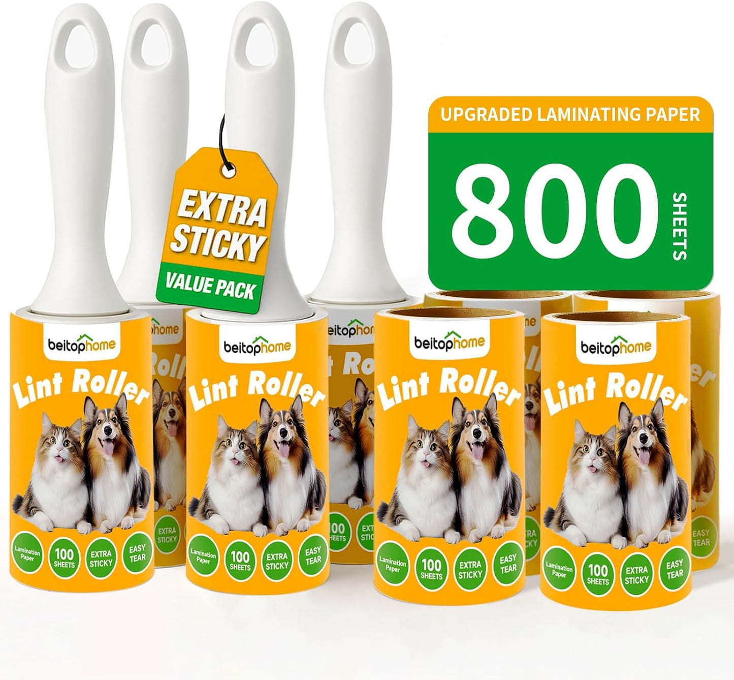 Lint Roller for Pet Hair Extra Sticky, 800 Sheets with 4 Durable Handles and Strong Paper Refills, Pet Hair Roller for Dogs and Cats, Lint Remover for Clothes, Carpet, and Furniture