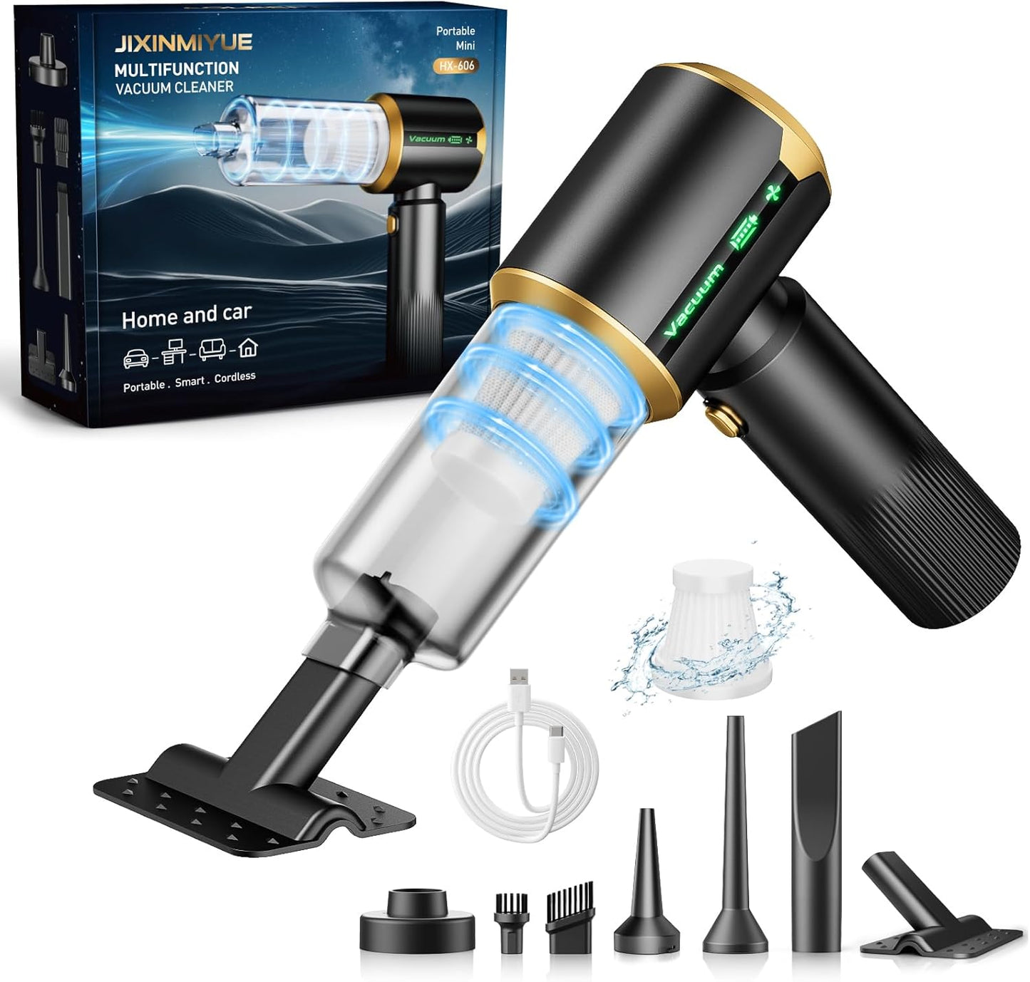 Car Handheld Vacuum Cordless: Car Vacuum Cleaner with 16000Pa Ultra-Strong Suction, Brushless Motor & HEPA Filter - Lightweight Design for Drivers and Office Workers- Matte Black