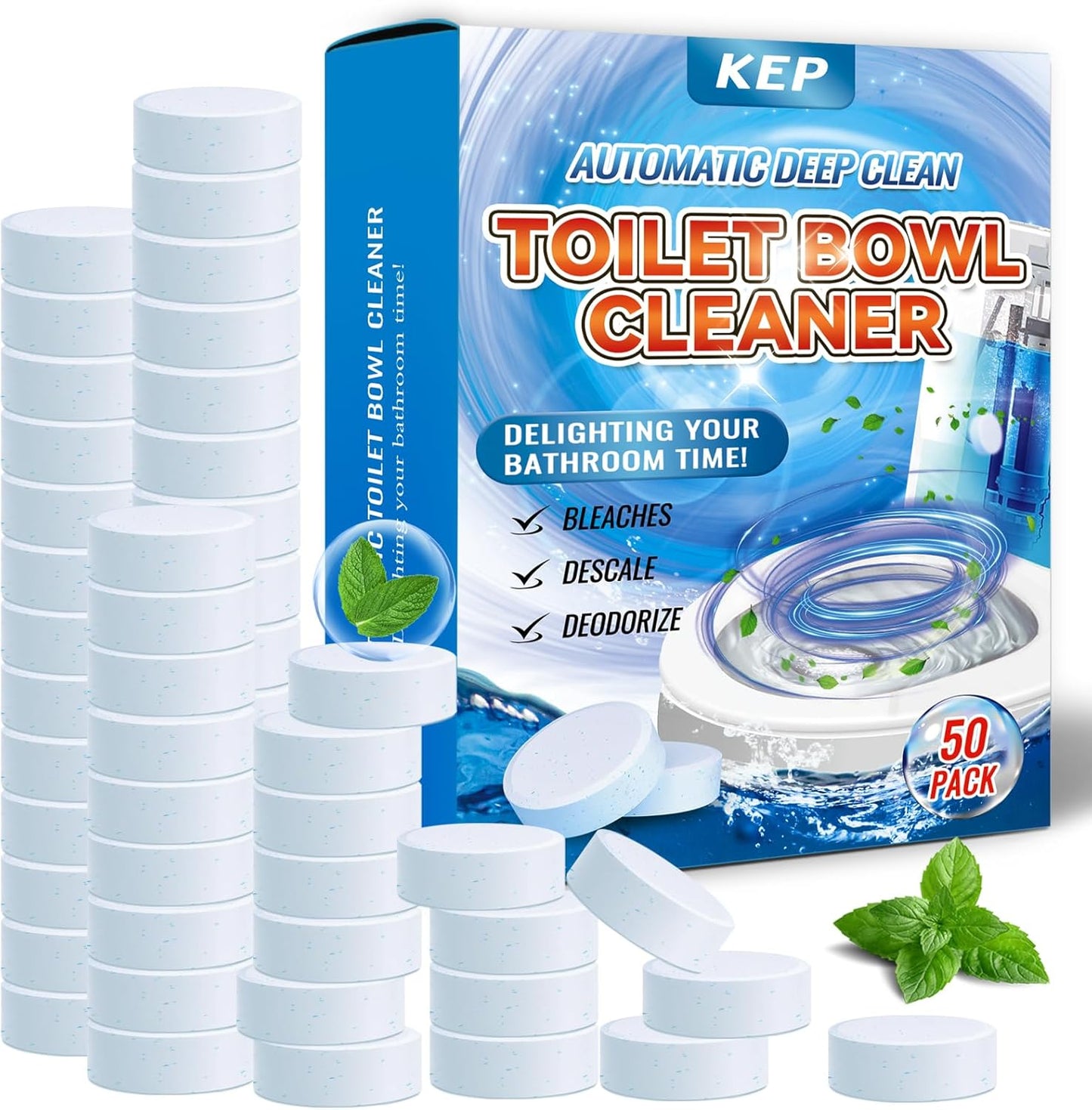 Automatic Toilet Bowl Cleaner Tablets–Fresh Scent,50 PACK,Long-Lasting Clean–Safe for Tanks&Pipes Deodorizing and Descaling–Bathroom Cleaner Against Tough Stains Keeps Bowl Clean Between Washes-fresh