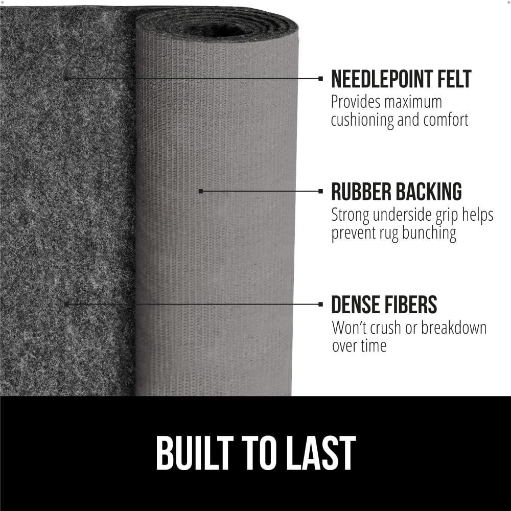 GORILLA GRIP Felt and Natural Rubber Stay in Place Slip Resistant Rug Pad, 1/8in Thick, 8x11 FT Protective Padding Under Area Rugs, Cushioned Gripper Pads, Carpet Runners, Hardwood Floors Protection