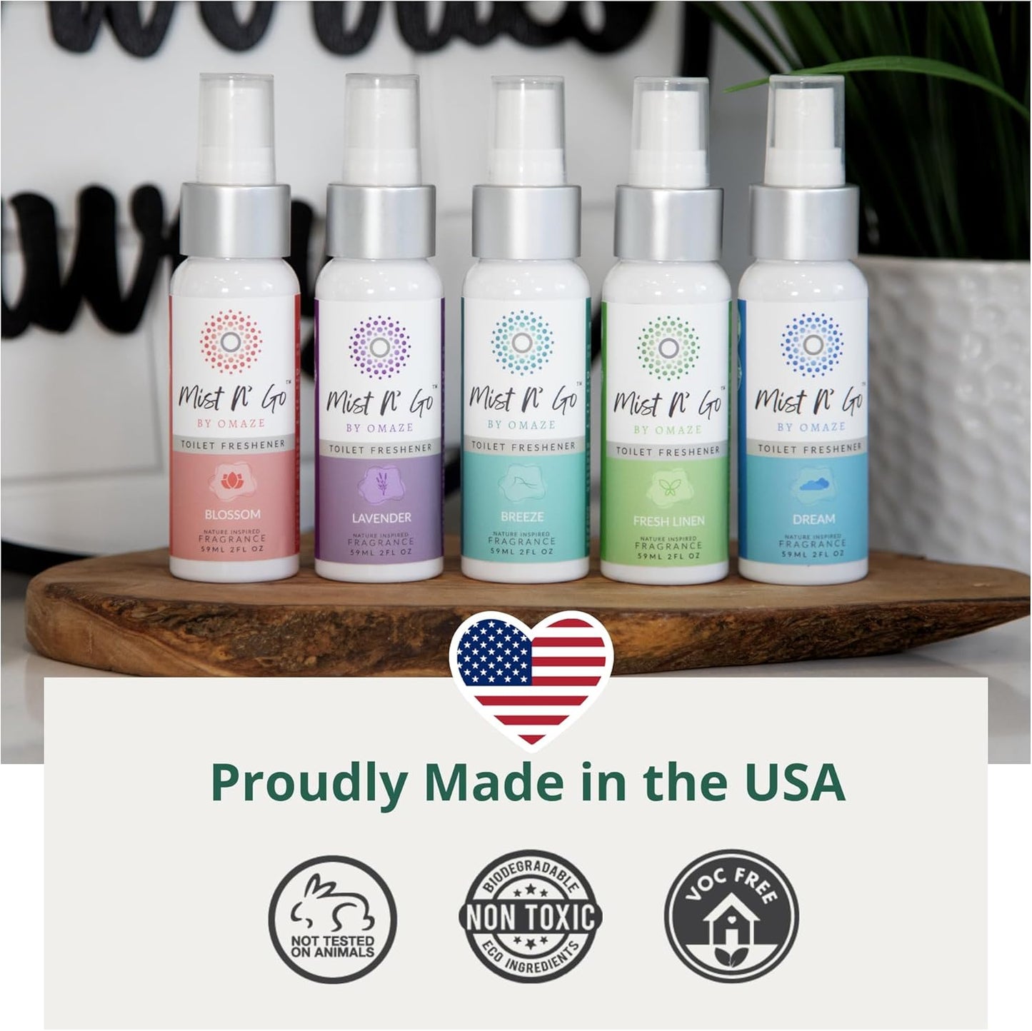 Mist N’ Go by Omaze Travel Bathroom Spray for Toilet Spray Odor Eliminator - Travel Toilet Spray for Bathroom Air Freshener Spray for Bathroom Deodorizer - Popular Mix, Regular Size (2oz x2)