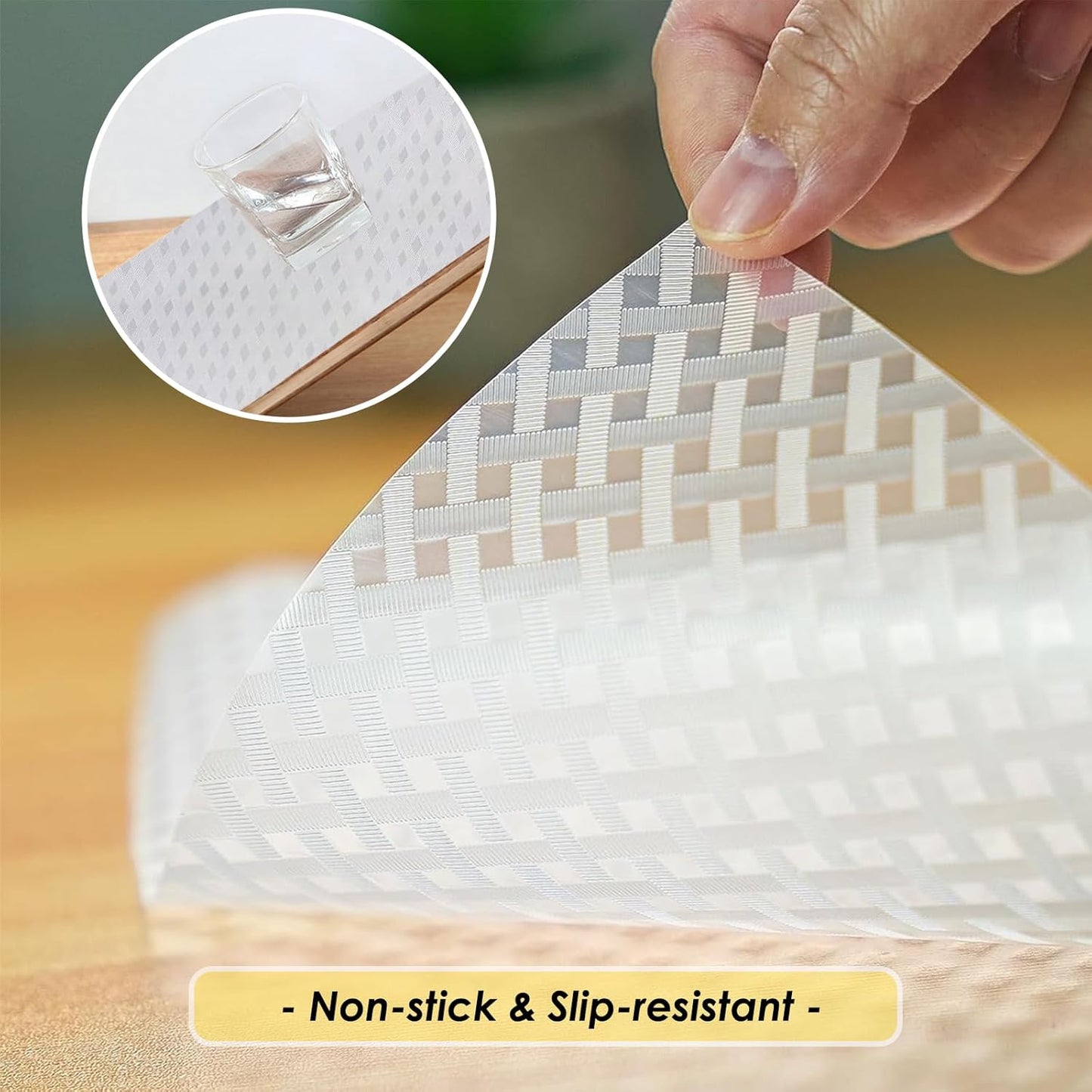 Shelf Liners for Kitchen Cabinets and Drawers, Non-Adhesive and Anti-Slip, Waterproof and Easy to Clean, Durable EVA Cabinet Mat for Refrigerator, Cupboard, Table (Black, 11.8" W x 196.8" L)