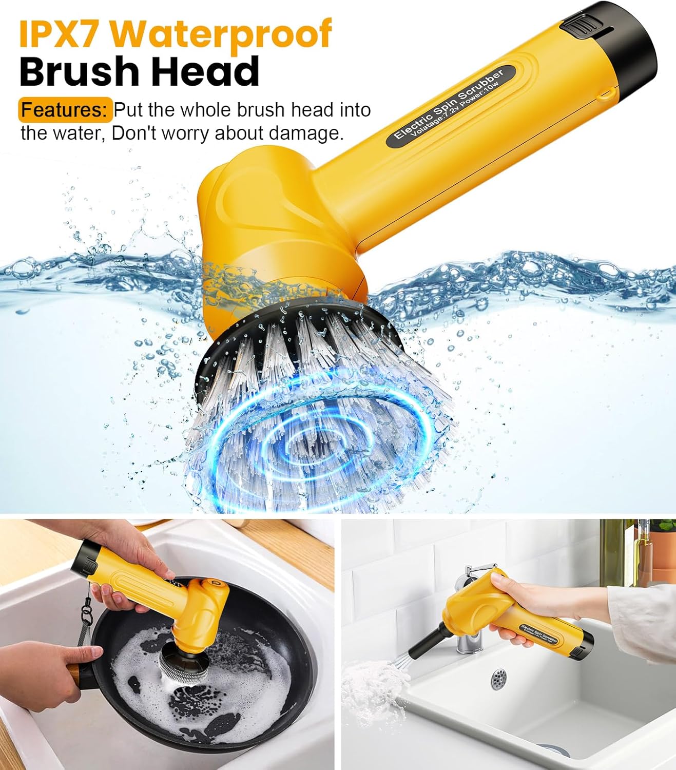 qimedo 5000mAh Battery Electric Spin Scrubber Q4, Handheld Scrubber for Cleaning with Display, Power Dish Scrubber with 5 Heads, Shower Cordless Cleaning Brush for Bathroom/Sink/Window