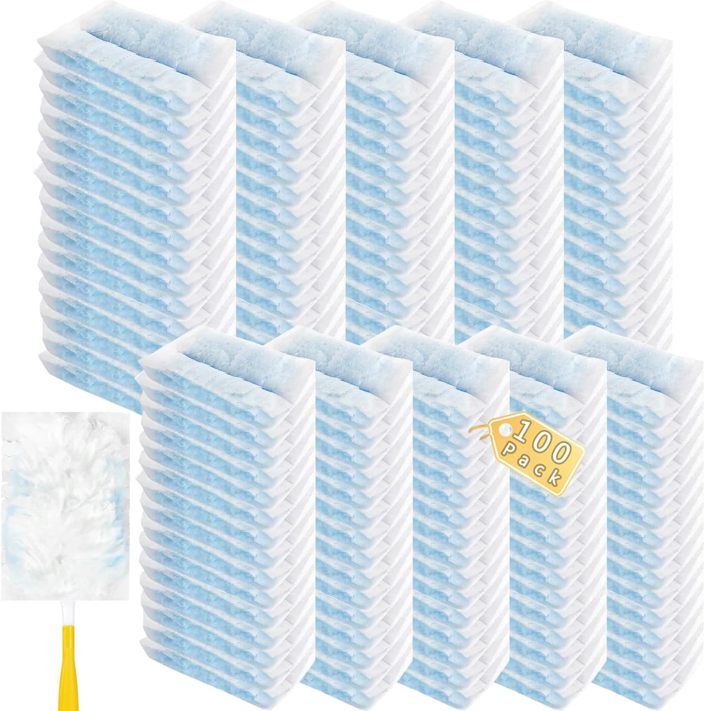 Duster Refills Compatible with Swiffer Duster, Heavy Duty Multi Surface Duster Replacement with 2 Extra Handle for Cleaning Furniture, Blinds, Ceiling Fans and Car (BLue-100Pack)