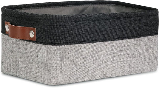 DULLEMELO Small Collapsible Fabric Basket for Organizing, Shelves, Closets, Laundry, Nursery, Decorative Gift Basket (Black&Gray)