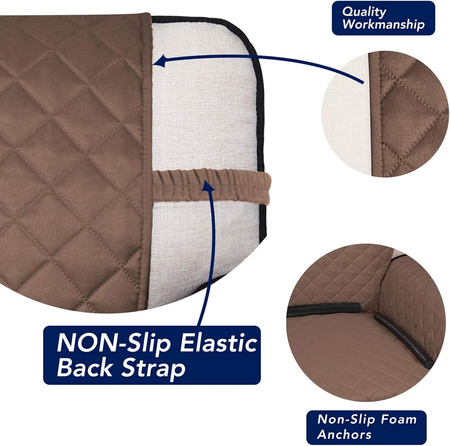 PureFit Reversible Quilted Sofa Cover, Water Resistant Slipcover Furniture Protector, Washable Couch Cover with Non Slip and Elastic Straps for Kids, Dogs, Pets (XX Large, Brown/Beige)