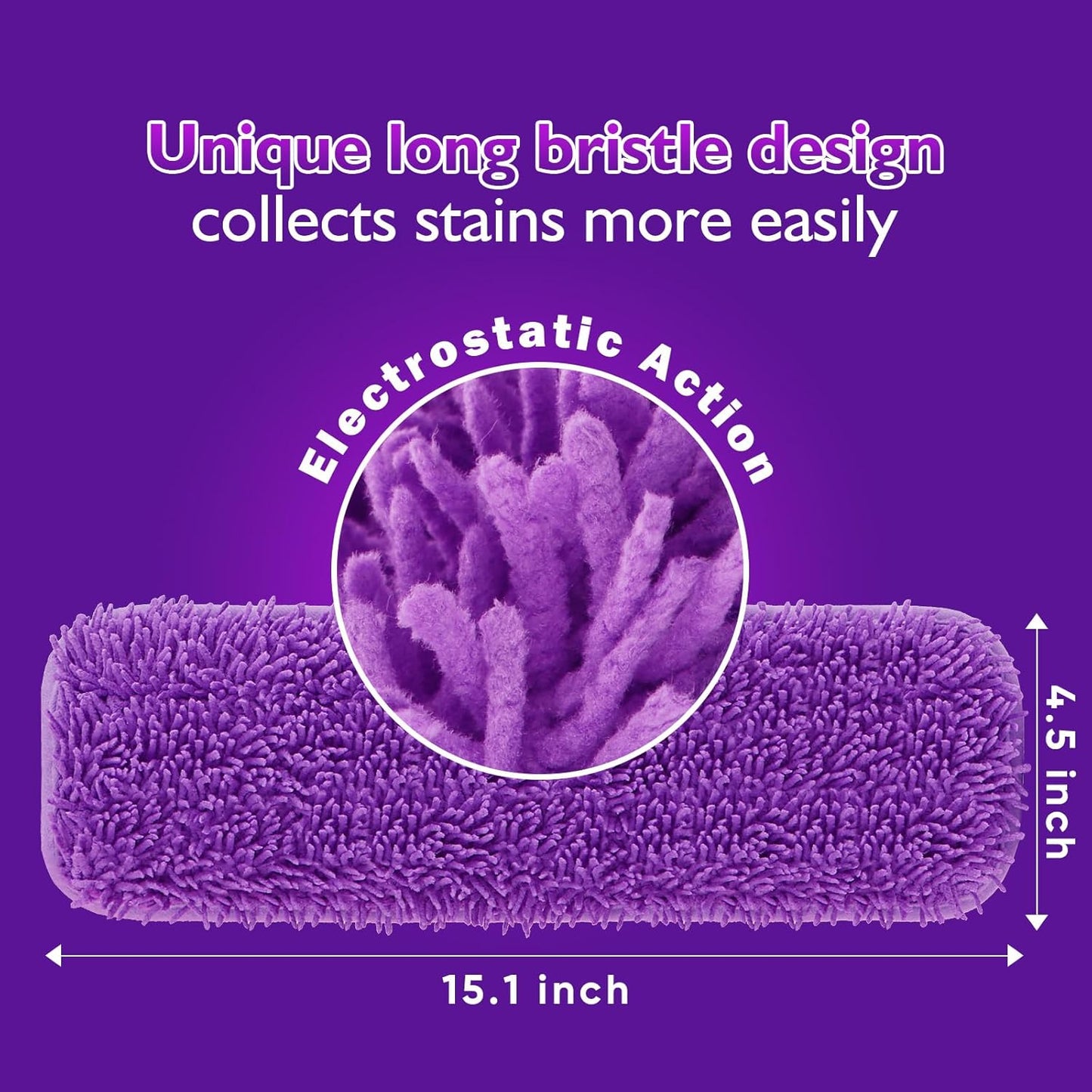 Reusable Mop Pads for Swiffer PowerMop, 8 Pack Microfiber Mop Pad Refill with Scrubber Strips for 13''-15'' SprayMop, Washable Mop Pads Use for Most Floor Types, Designed for Pets - Multicolor