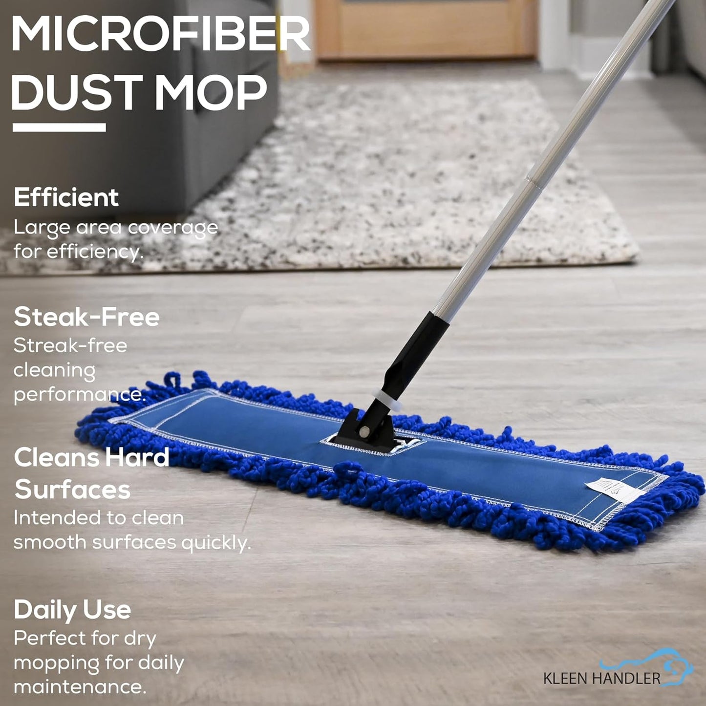 Kleen Handler 24 inch Microfiber Dust Mop | Medium Washable Commercial Mop Head Replacement, Pack of 6