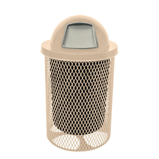 COATEDOUTDOORFURNITURE RDT-TAN Heavy Duty 32 Gallon Round Trash Receptacle, Liner Included, Tan with Dome Lid, Made in America
