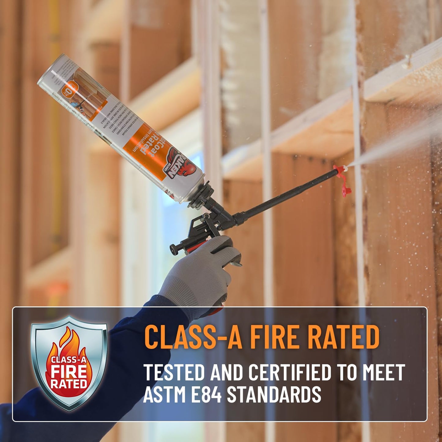 Kraken Bond Fastcoat Fire Rated Spray Foam Insulation Kit Closed Cell in a Can 120 sq ft (6x27.1 oz.) (R-Value 11.32 / 2in) - Spray Foam for Garage Door, Attic, Wall Gun & Cleaner Not Included, 6 Pack