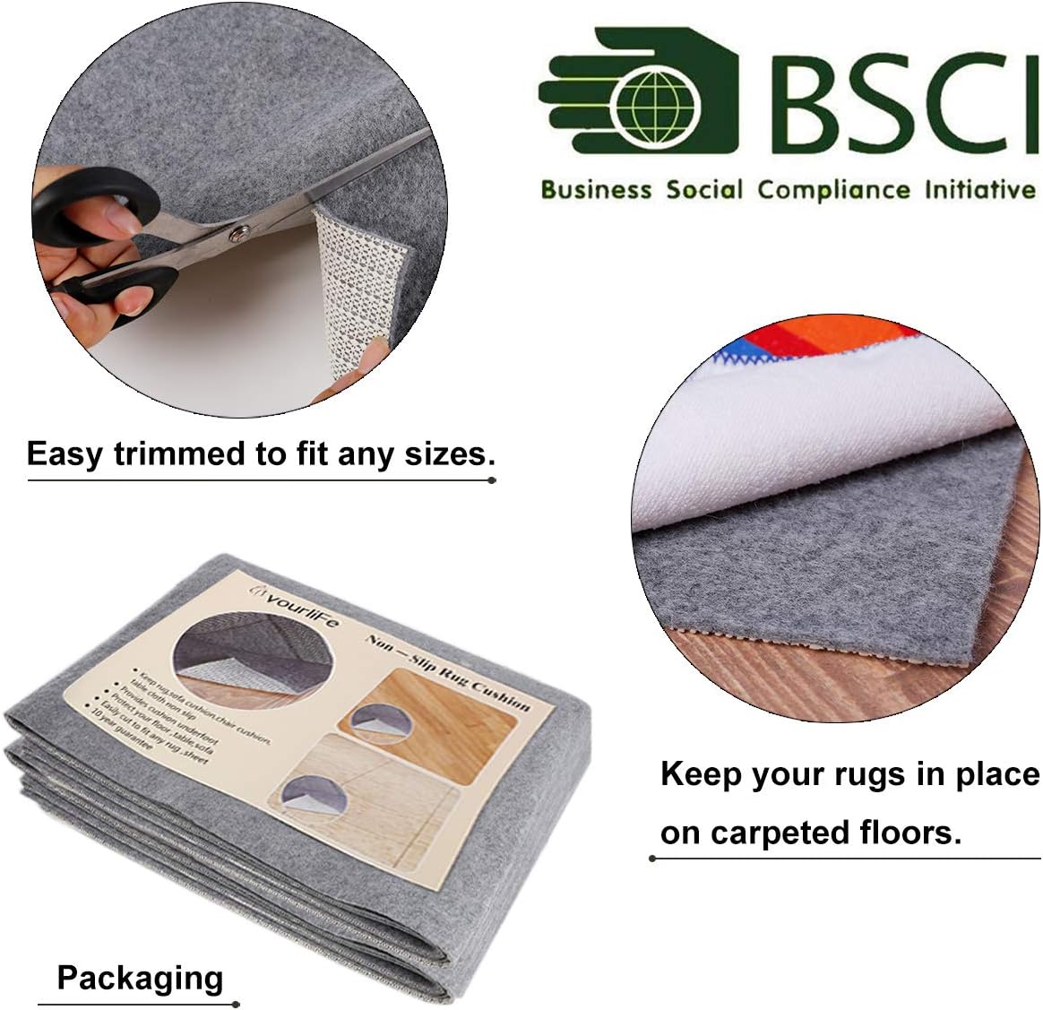 Non Slip Rug Pad Grippers - 2x8, 1/8" Thick, (Felt + Rubber) Double Layers Area Carpet Mat Tap, Provides Protection and Cushioning for Hardwood or Tile Floors