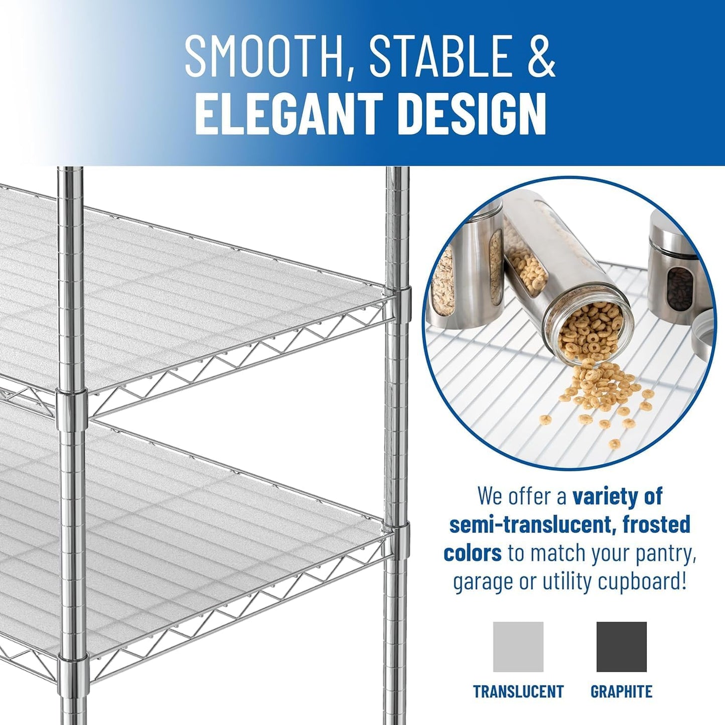 Sterling Shelf Liners for Wire Shelf System: Set of 5 in Graphite: 16 x 36 inch: Plastic Wire Shelving Mats