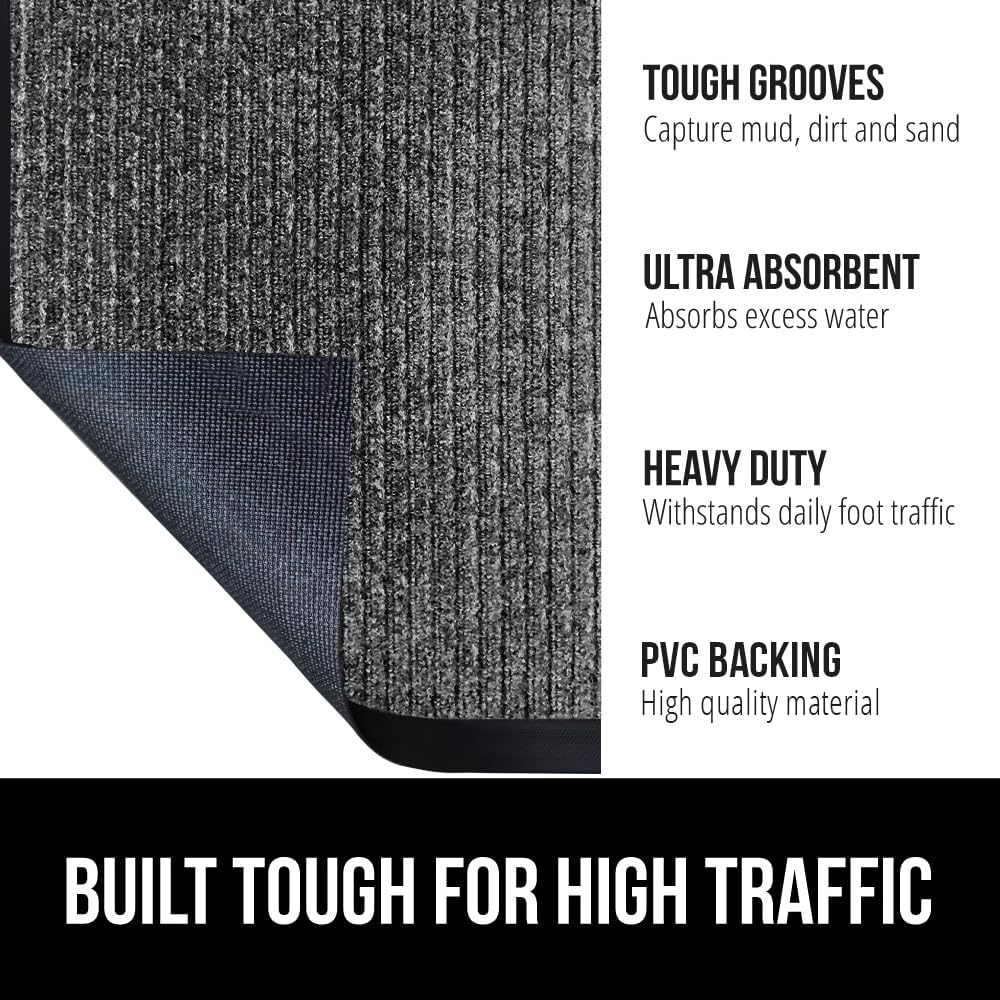 GORILLA GRIP Traffic Guard Door Mat, 2 Pack, Heavy Duty Waterproof Doormat, Commercial Office Space Welcome Mats, Stain and Fade Resistant, Low Profile, Strong Rubber Backing, 35x23, Light Gray
