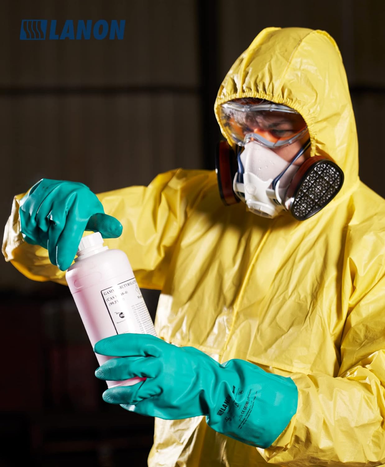 LANON 3 Pairs Nitrile Chemical Resistant Gloves, Reusable Heavy-Duty Rubber Gloves, Acid, Alkali & Oil Protection, Non-Slip, XL