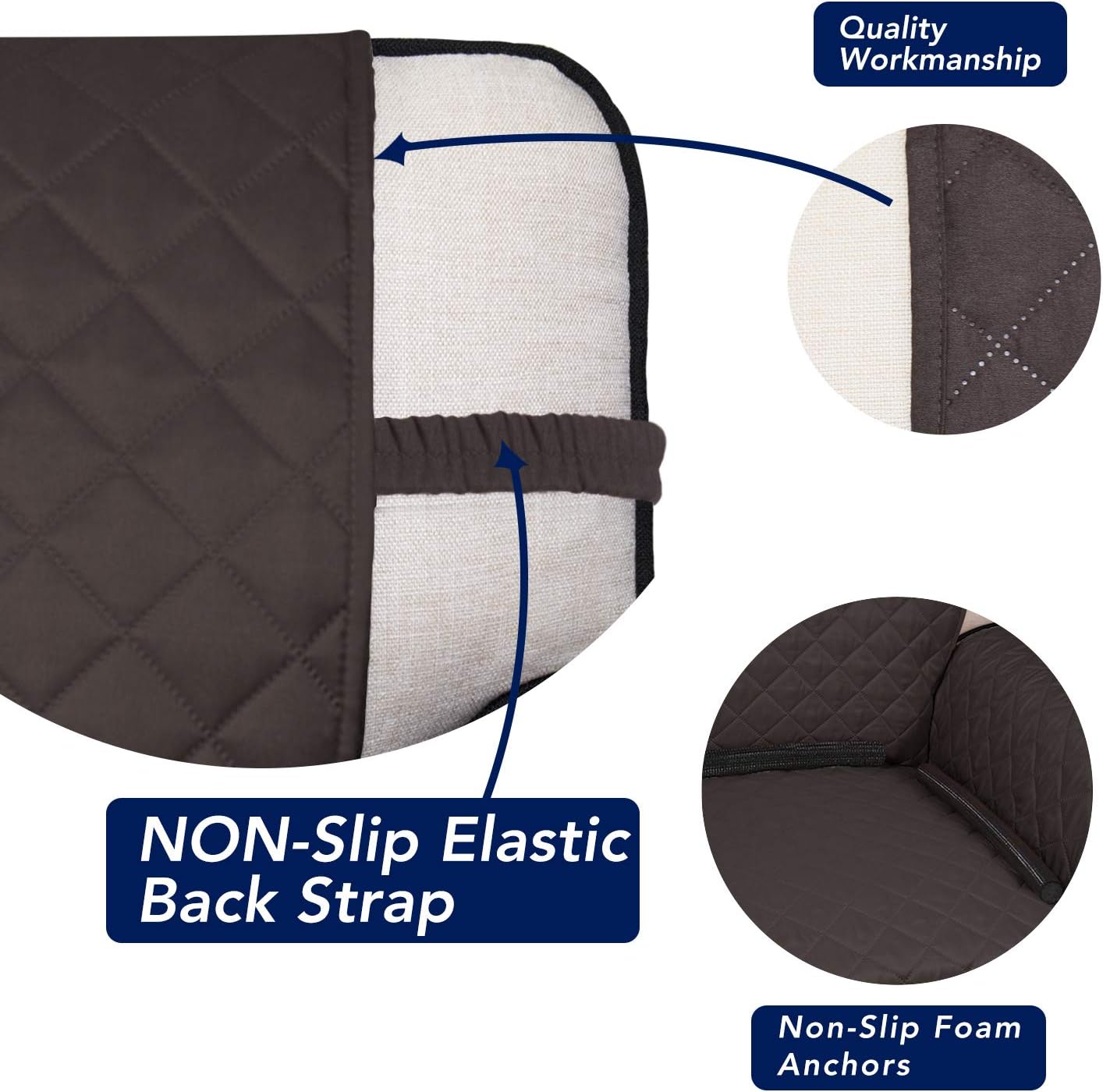 PureFit Reversible Quilted Sofa Cover, Water Resistant Slipcover Furniture Protector, Washable Couch Cover with Non Slip Foam and Elastic Straps for Kids, Pets (X Large, Chocolate/Chocolate)