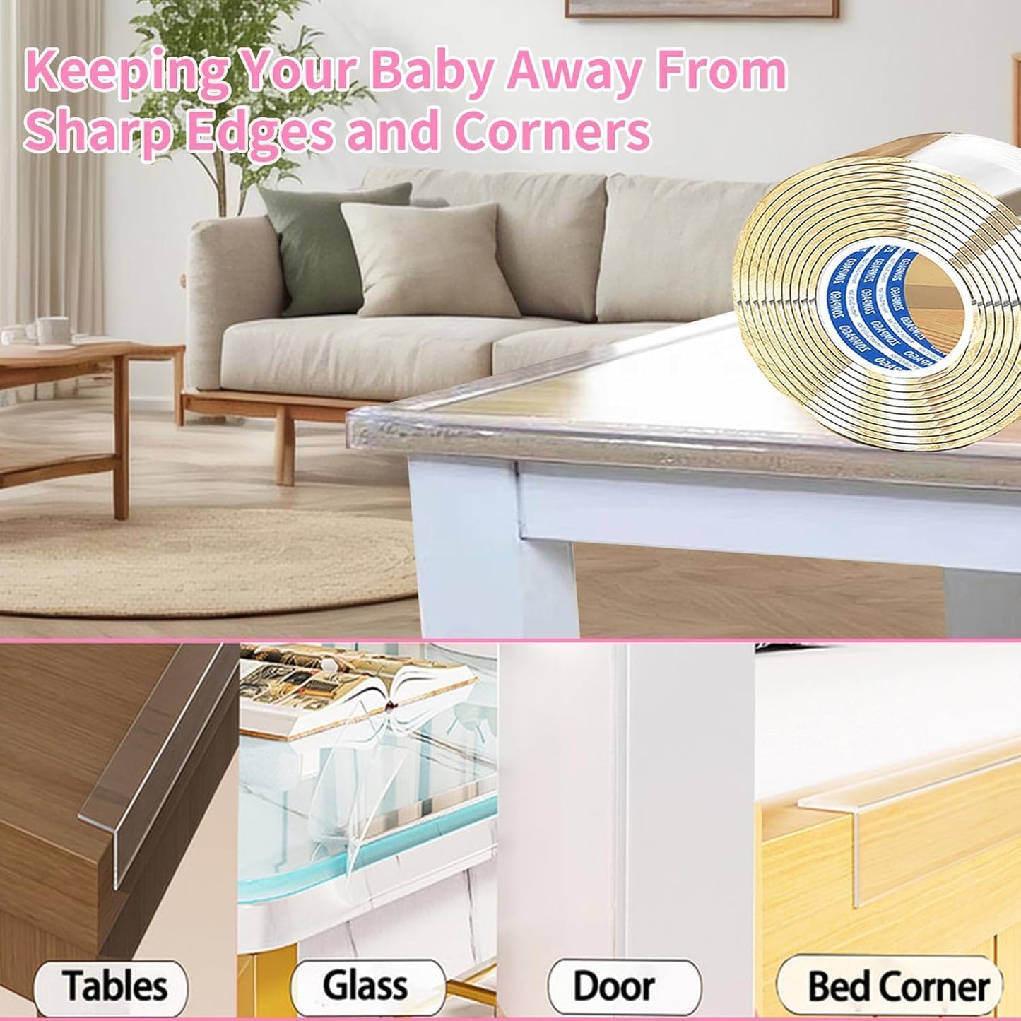 Clear Soft Corner Protectors for Furniture Strip,0.8in x13FT,2 RollSharp Edge & Table Bumper,Window Edge,Wall Protector, Soft Corner Guards Safe for Proof,Table Corner Protectors in Family