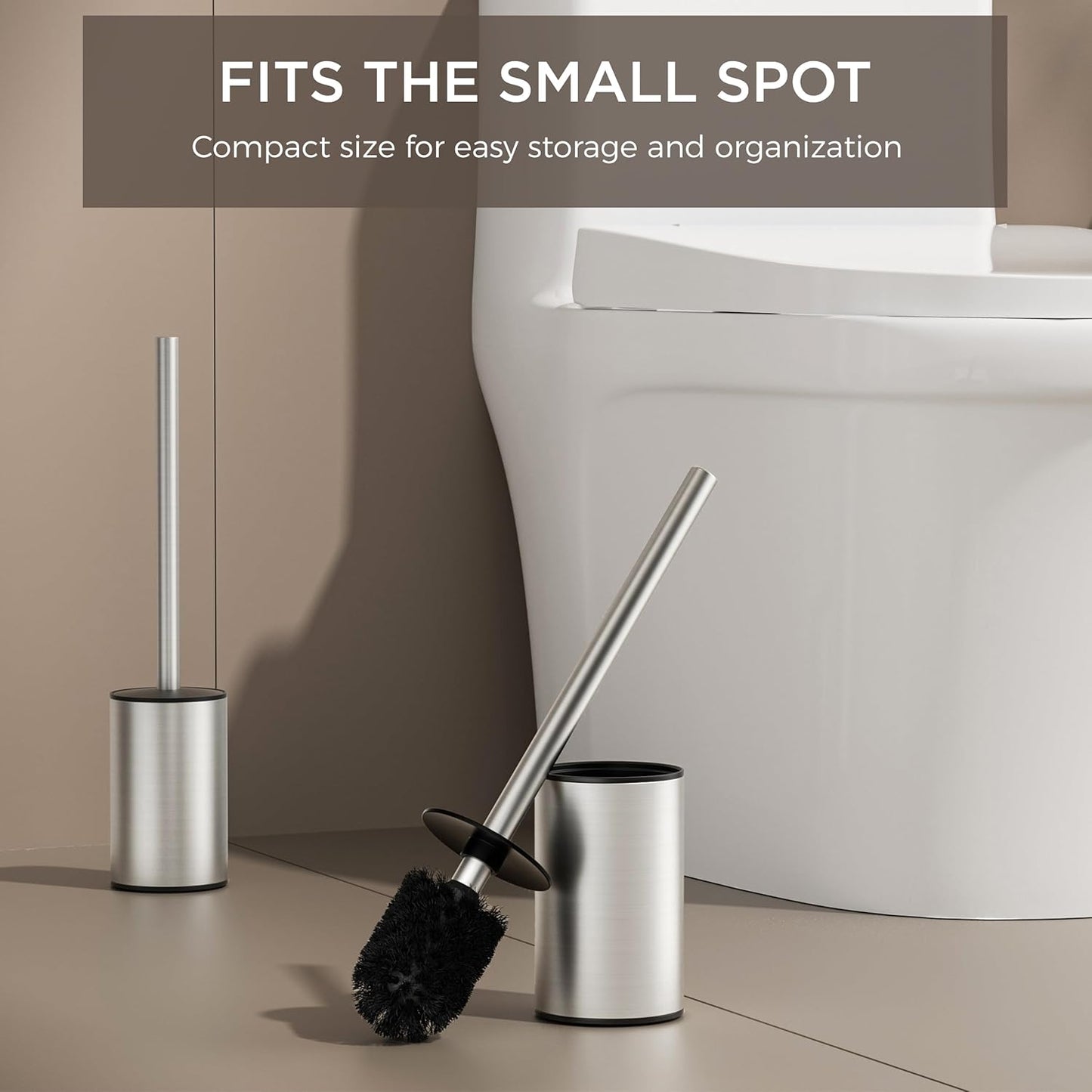 FORIOUS Toilet Brush and Holder Set, 304 Stainless Steel Heavy Duty Base and Handle for Bathroom Deep Cleaning, Toilet Bowl Cleaners Brush with Holder, Space Saving for Storage, Stainless Steel