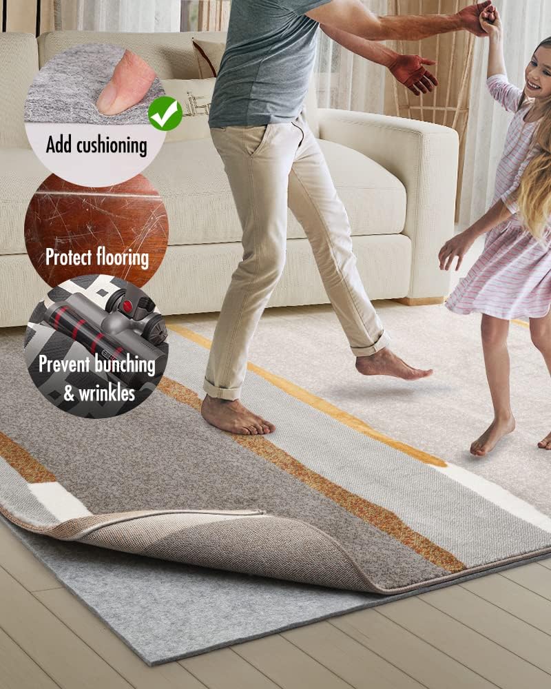 Double-Sided Non Slip Rug Pad Gripper - 2.6x12 Feet 1/4” Thick Dual Surface Felt Under Rug for Area Rugs and Hardwood Floors,Super Cushioned Non Skid Carpet Padding