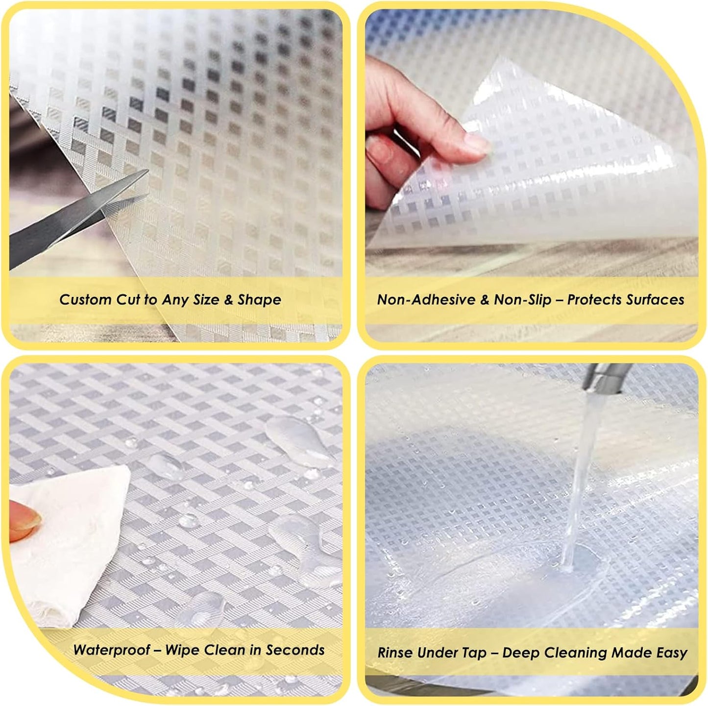 Shelf Liners for Kitchen Cabinets and Drawers, Non-Adhesive and Anti-Slip, Waterproof and Easy to Clean, Durable EVA Cabinet Mat for Refrigerator, Cupboard, Table (Clear, 17.5" W x 196.8" L)