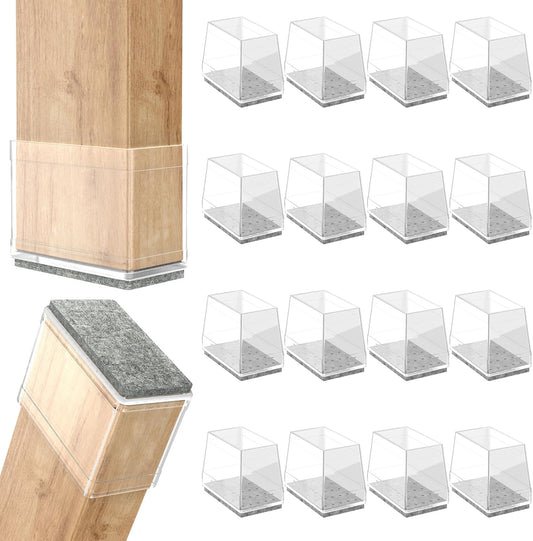 Rectangle Chair Leg Protectors for Hardwood Floors,16 PCS Silicone Covers to Protect Wood Tile Floors Felt Pads Furniture Leg Caps Reduce Noise. Easy to Move. (Clear,1 x 1.25 Inch, Rectangular)