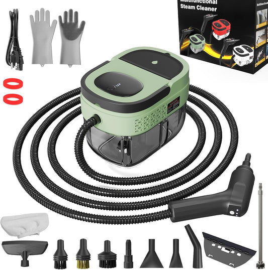 Handheld Steam Cleaner, 2500W High Pressure Steamer for Cleaning, Portable Steam Cleaner with 1.6L Water Tank, 3 Levels Adjustable Handle, Steam Cleaner for Home, Car, Furniture, Bed Bugs (Green)