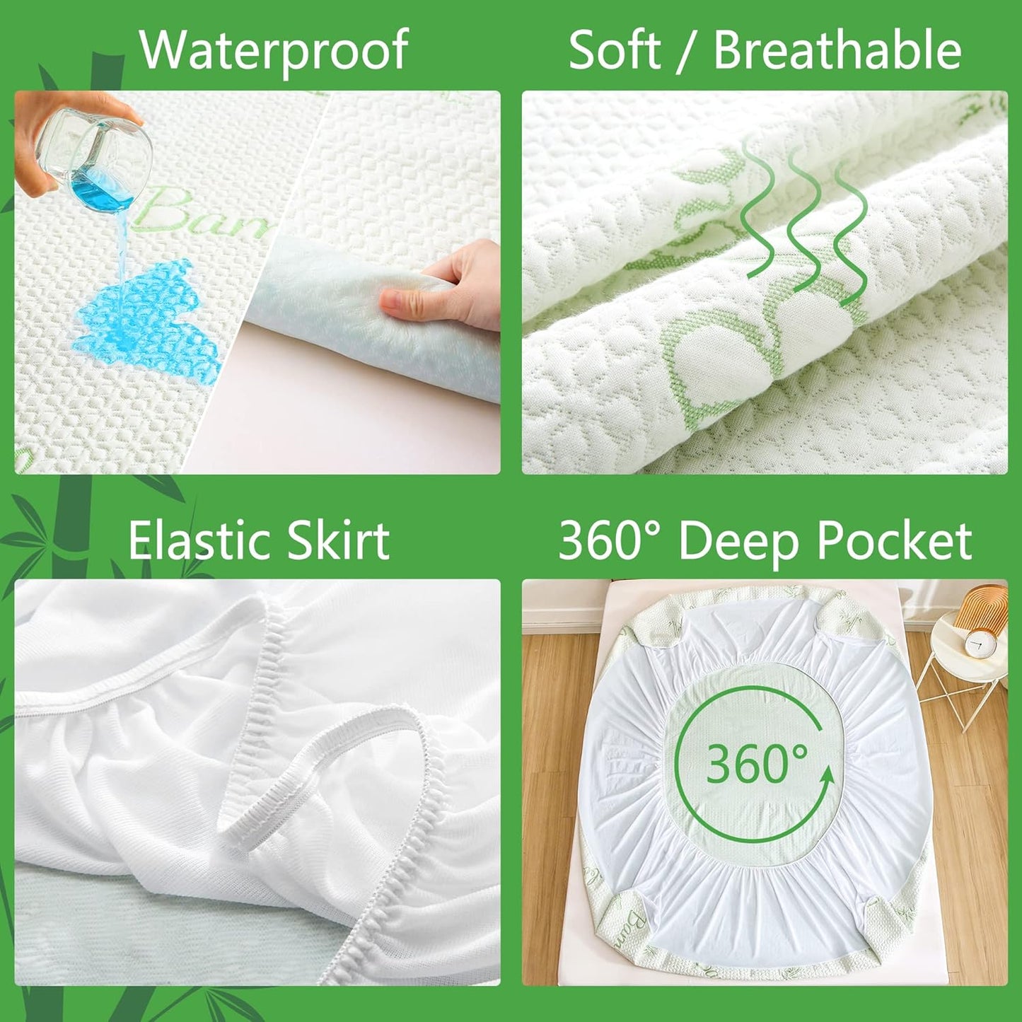 GOONIK 2 Pack Twin Size Mattress Protector, Breathable Bamboo Viscose Waterproof Twin Mattress Pad Cover with 6-16 inches Deep Pocket