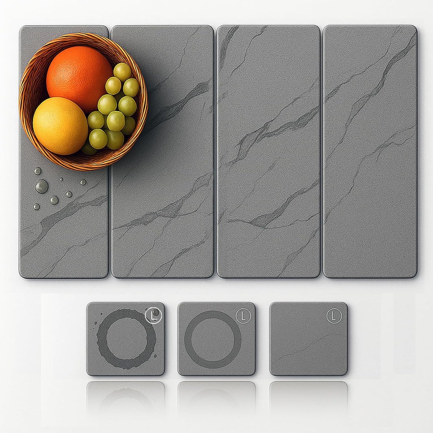 Large Stone Drying Mat for Kitchen Counter24"x16" , Misty Gray,Diatomaceous Earth Quick Dry Foldable Dish Drying Mat, Eco-Friendly Minimalist Design for Modern Homes (Gray, Large)