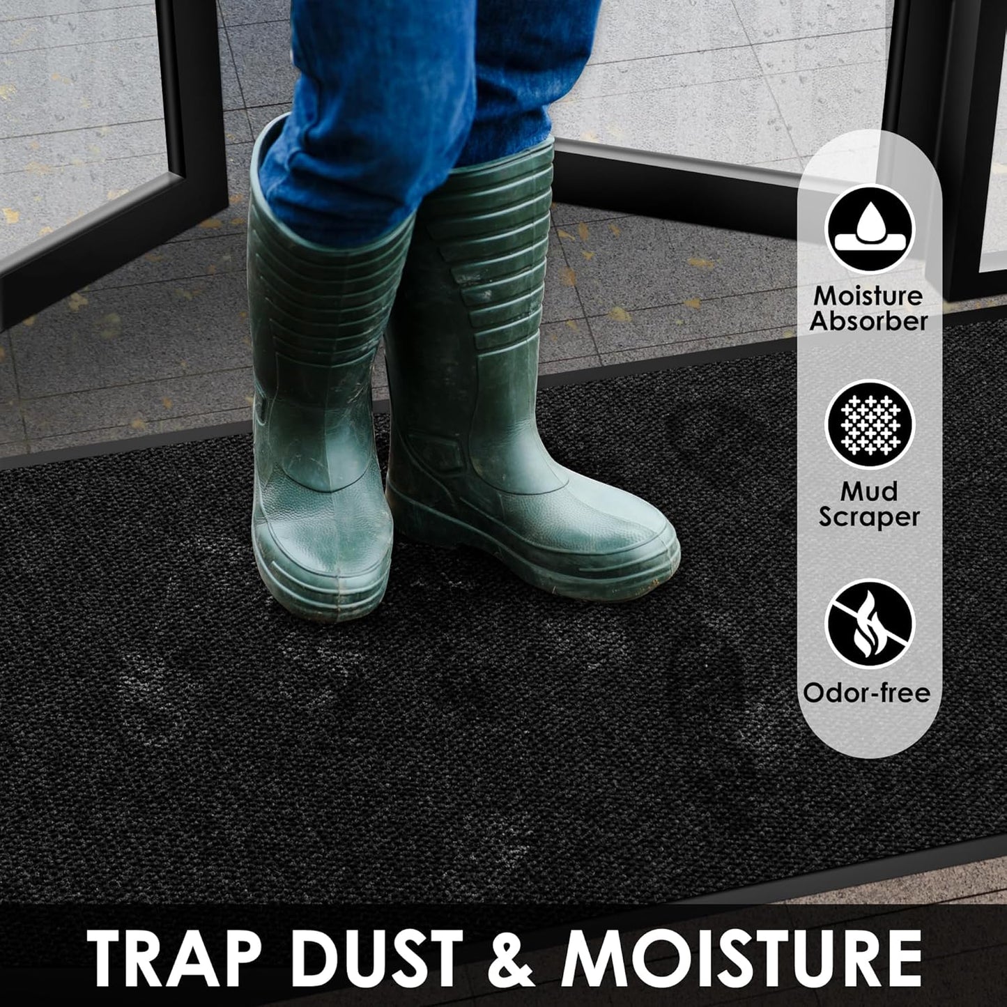 4′ x 16′ Front Door Mat Indoor Outdoor Entrance, Commercial Floor Mat Heavy Duty Dirt Trapper Entryway Doormat, Custom Size Non Slip Rubber Backing Welcome mat, Door Mat for High Traffic Area