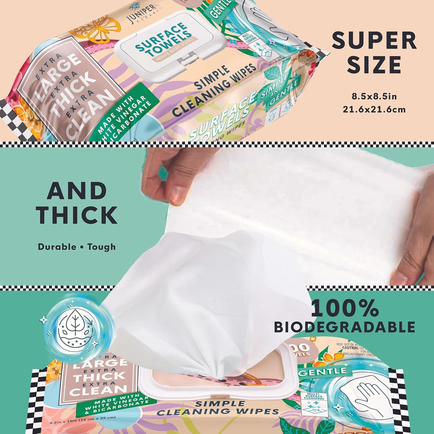 Single Surface Cleaning Wipes, Thick & Large Dispose, All-Purpose Cleaner for Bathroom, Kitchen, Office, 100 Count Soft Flow, Biodegradable, White Soap Scent
