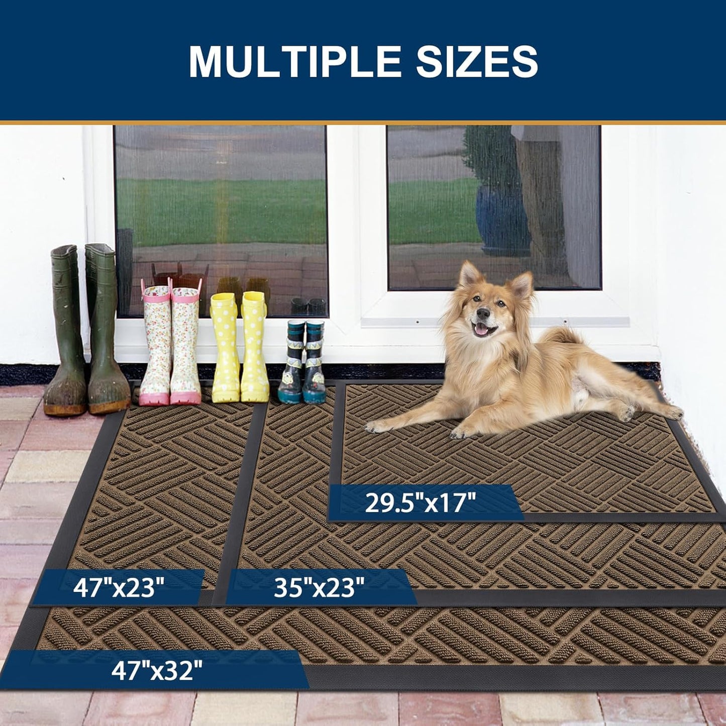 Smiry Front Door Mat Outside Entrance, Heavy Duty Outdoor Indoor Natural Rubber Doormat, Non Slip, Trap Dirt and Moisture, Easy Clean, Low Profile Patio Porch Entryway Mat, 29.5x17, Brown