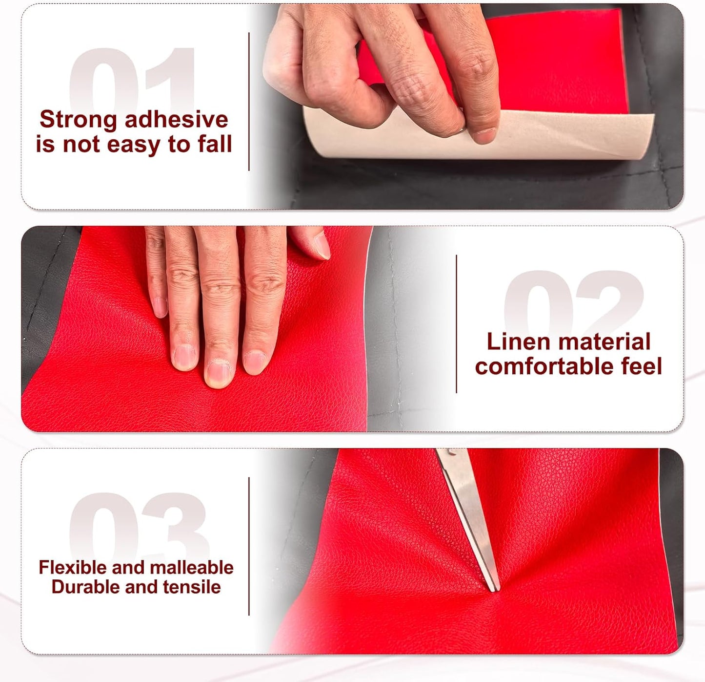 PATIKIL Leather Patches Tape for Furniture, 6.3 x 61 Inch Self Adhesive Vinyl Leather Repair Kit Cover Sheet for Couch, Sofa, Car Seats, Office Chair, Red