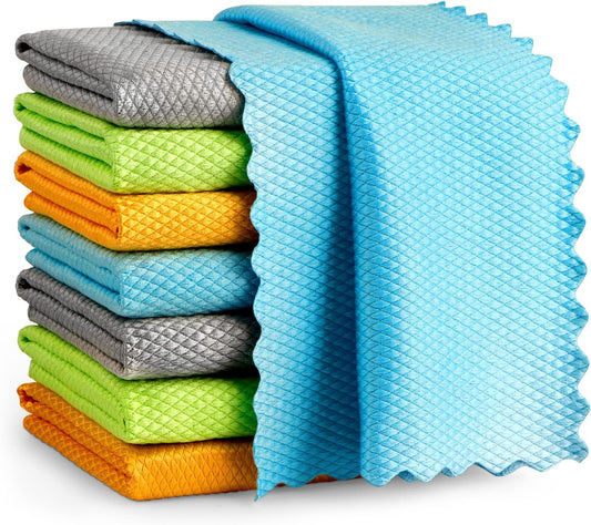 AIDEA Microfiber Glass Cleaning Cloth, 8PK, Premium Microfiber Glass and Window Cleaner, Lint Free Quickly Clean Windows, Glasses, Windshields, Mirrors, Stainless Steel, 12"x12"