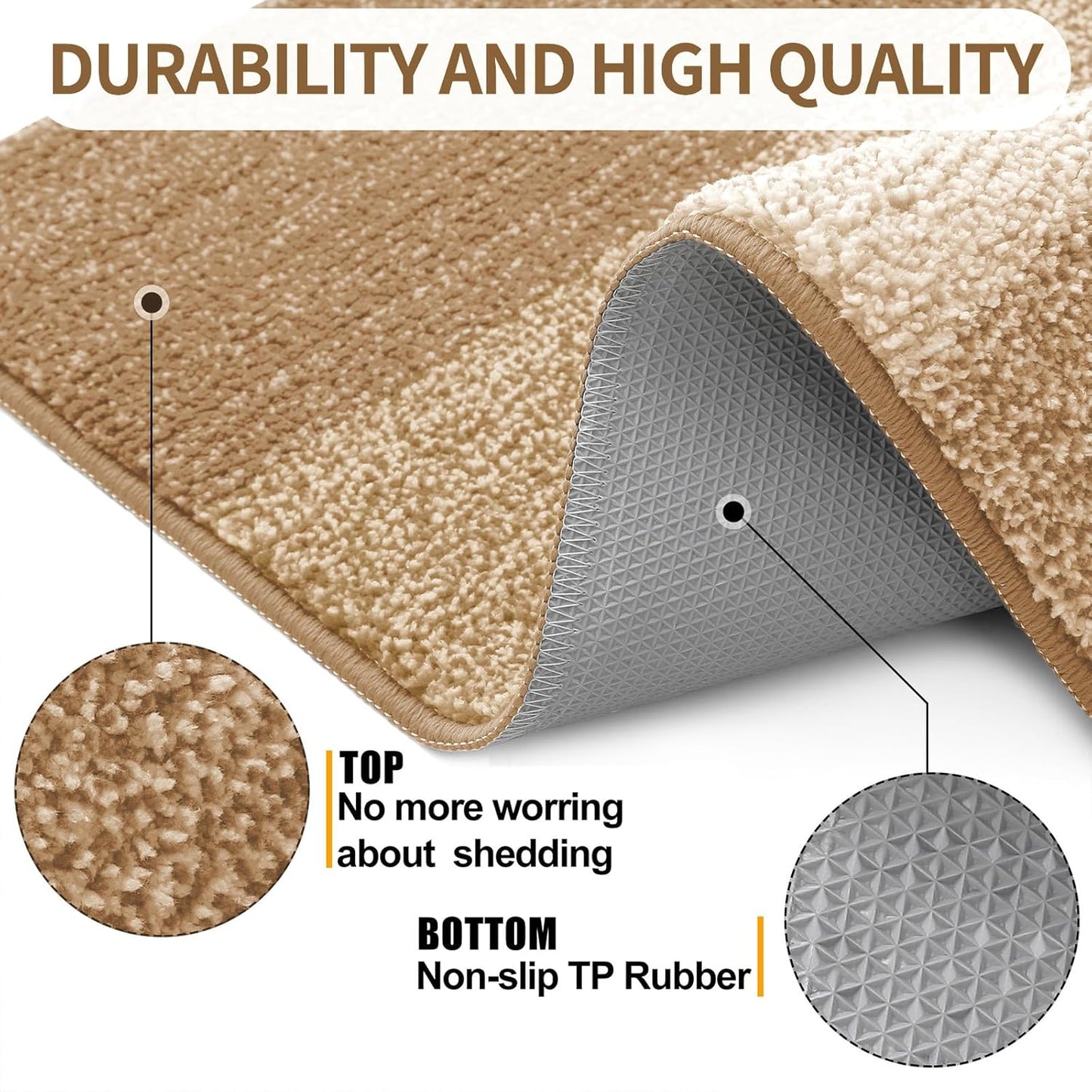 Kitinjoy Indoor Outdoor Door Mat, 48x32 Non-Slip Absorbent Dirt Trapper, Low-Profile Washable Inside Entrance Front Floor Mat, Sturdy Soft Entry Doormats for Entryway, Camel