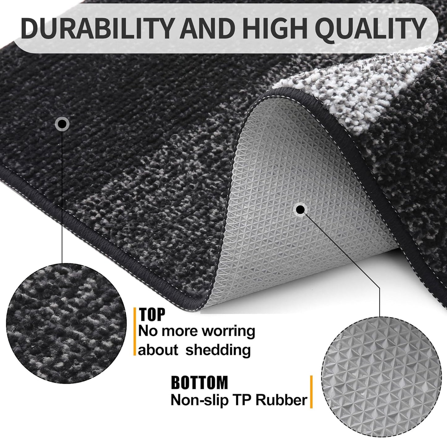Kitinjoy Indoor Outdoor Door Mat, 59x24 Non-Slip Absorbent Dirt Trapper, Low-Profile Washable Inside Entrance Front Floor Mat, Sturdy Soft Entry Doormats for Entryway, Black
