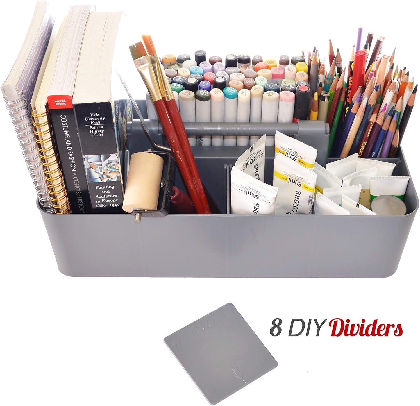 2 PACK - Portable DIY 8 Dividers Durable Plastic Tote Tool & Supply Cleaning Caddy with Handle Made In USA (Orion Gray)