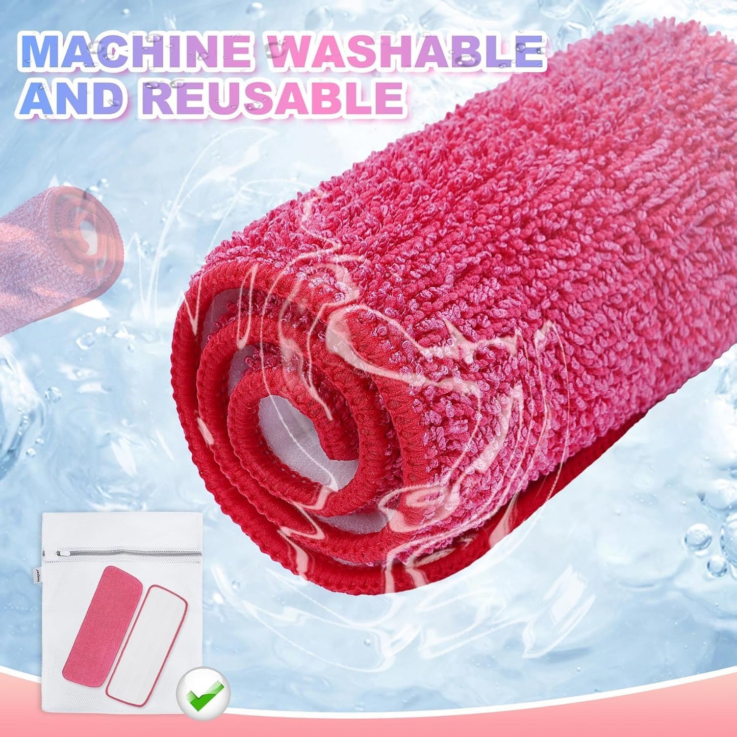 Replacement Microfiber Mop Pads Reusable Compatible with Reveal Spray Mop with Washable Pads, 16.5" Reusable Wet & Dry Mop Replacement Pads Fit for Any Microfiber Reveal Flat Mops(2 Pack)