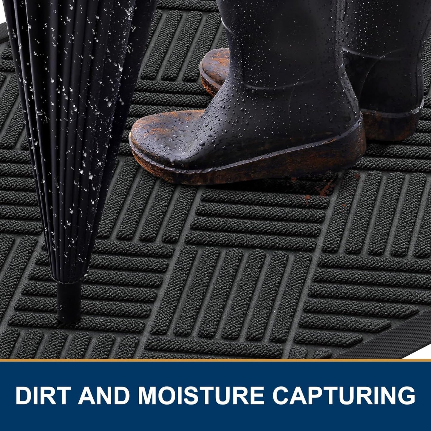 Smiry Front Door Mat Outside Entrance, Heavy Duty Outdoor Indoor Natural Rubber Doormat, Non Slip, Trap Dirt and Moisture, Easy Clean, Low Profile Patio Porch Entryway Mat, 59x20, Black