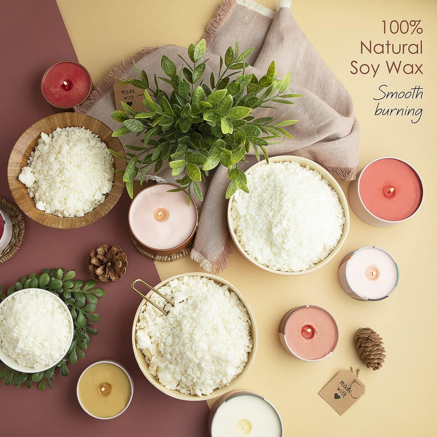 Hearth & Harbor Soy Candle Wax for Candle Making - Natural Soy Wax for Candle Making 12.4 oz Bag, Premium Soy Wax Flakes, 50 Cotton Candle Wicks, 50 Wick Stickers, & 2 Centering Devices