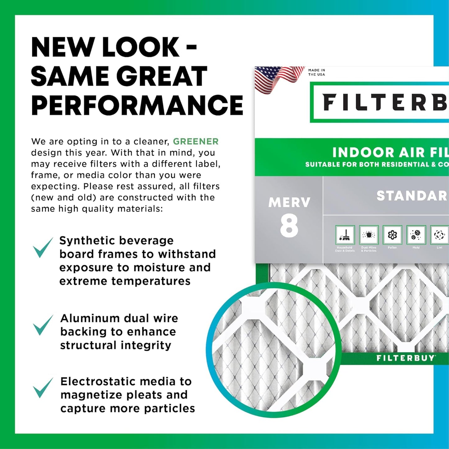 Filterbuy 18x24x2 Air Filter MERV 8 (MPR 700) Dust Defense Replacement (6-Pack), Electrostatic Pleated HVAC AC Furnace Filters, Made in USA (Actual Size: 17.38 x 23.38 x 1.75)