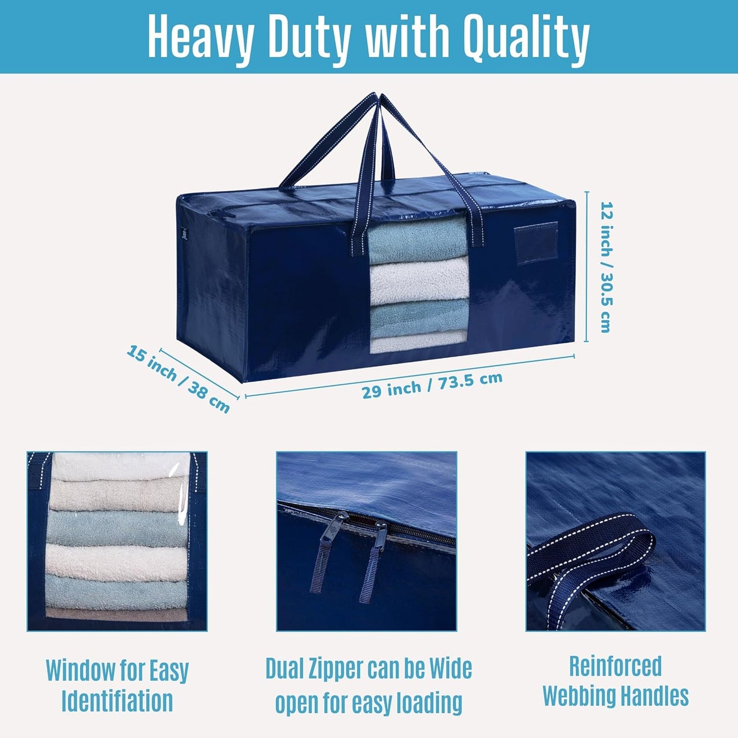 VENO 10 Pack Moving Bags Extra Large Storage Bags for College Move-In, Heavy-Duty Storage Totes, Packing Boxes, and Wardrobe Moving Supplies - Durable Laundry Bags for Clothes (Blue w/Window, 10 Pack)