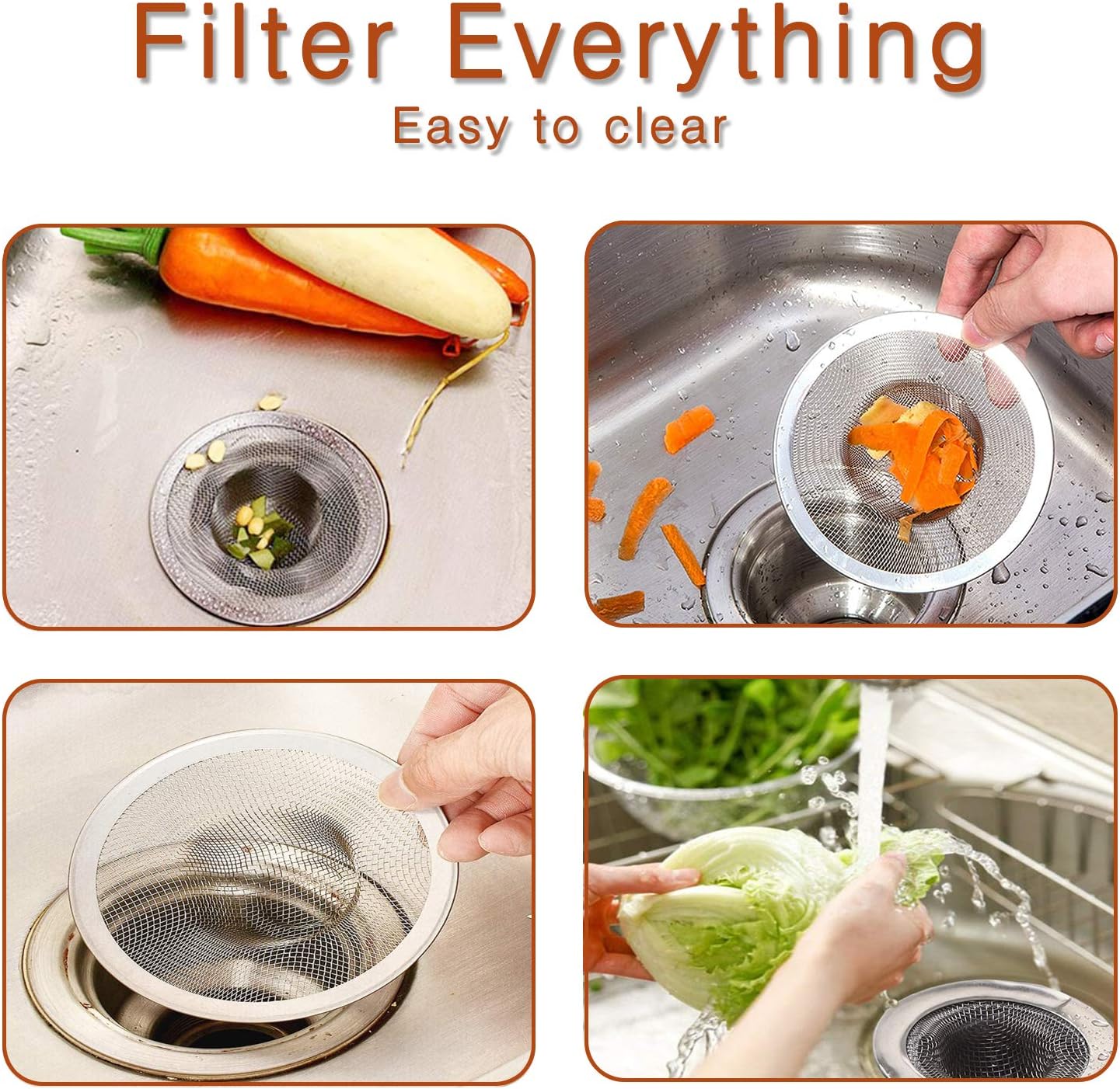 4pcs Heavy Duty Stainless Steel Slop Basket Filter Trap,3.54" Top / 1.65" Mesh Metal Sink Strainer,Perfect for Kitchen Sink/Bathroom Bathtub Wash Basin Floor Drain Balcony Drain Hole,Utility