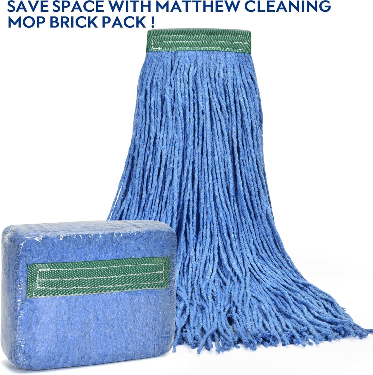 Matthew Cleaning 16oz 3Pack Cotton Floor Mop,Cotton Looped-Open String Heavy Duty String Refills, Universal Headband Blend ,Mop Head Replacement for Home, Industrial and Commercial Use(Blue)