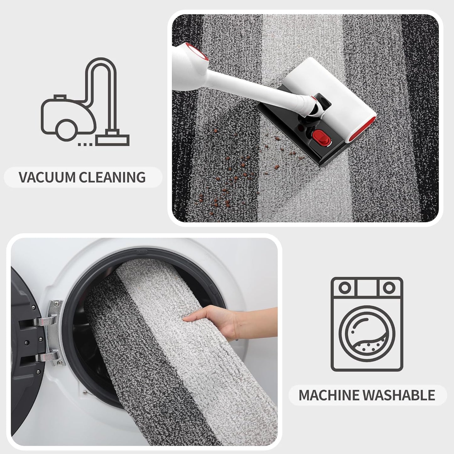 Kitinjoy Indoor Outdoor Door Mat, 59x24 Non-Slip Absorbent Dirt Trapper, Low-Profile Washable Inside Entrance Front Floor Mat, Sturdy Soft Entry Doormats for Entryway, Grey