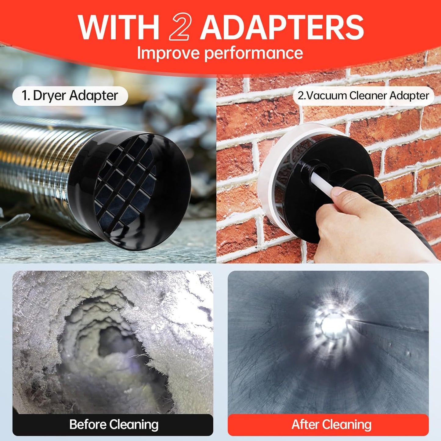 BLuesea Dryer Vent Cleaner Kit, 15-Piece Ultimate Dryer Cleaning Kit Include 50 Feet Dryer Vent Brush, Upgrade Noiseless Dryer Lint Vacuum Attachment, Lint Trap Brush, Vacuum & Dryer Adapters