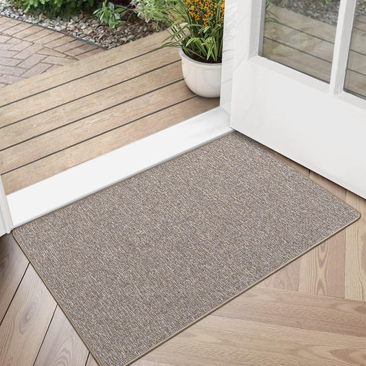 LUMI Ultra Thin Door Mat for Entryway, 24"x36" Low Profile Non Slip Rubber Backing Indoor Doormat, Easy Clean Welcome Entrance Mat for Inside House, Patio, Khaki