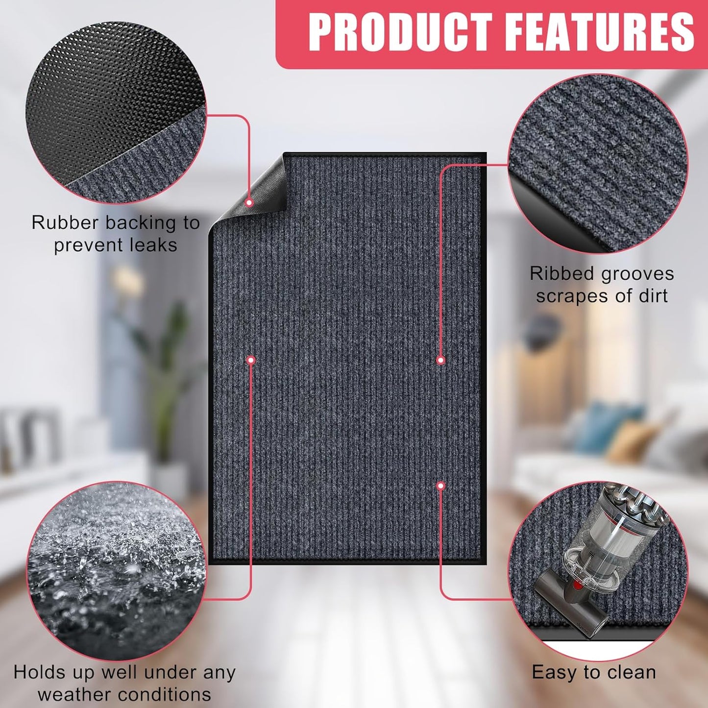 Kuyal Front Door Mat, 4'x8' Indoor Outdoor Entrance Mat, Commercial Floor Mats Inside Outside Entrance, Heavy Duty Durable Welcome Mats, Rubber Backing Non Slip Outdoor Mats for Entryway,Dark Gray
