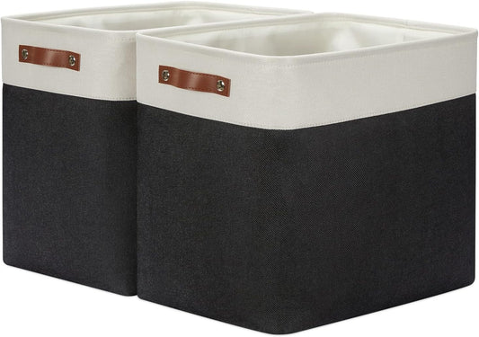 DULLEMELO Extra Large Storage Baskets, Fabric Storage Bins for Organizing Shelves Nursery Toys Books, Closet Baskets and Bins with Handles, White&Black 2-Pack