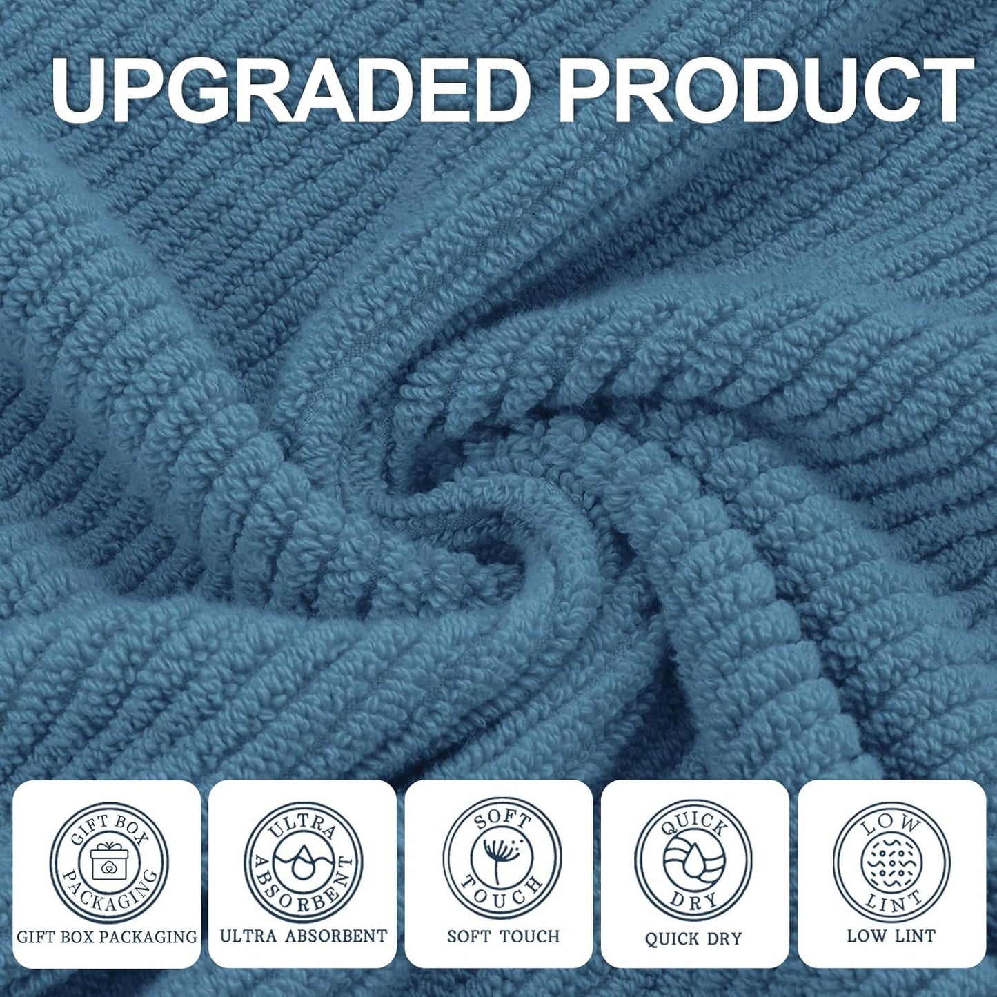 VOOVA & MOVAS Hand Towels for Bathroom Set of 4, Large 18" x 28", 100% Cotton | Lightweight | Thick | Quick Dry | Soft | Absorbent, Bath Hand Towels for Bathroom, Towel Gift Set, Dark Blue