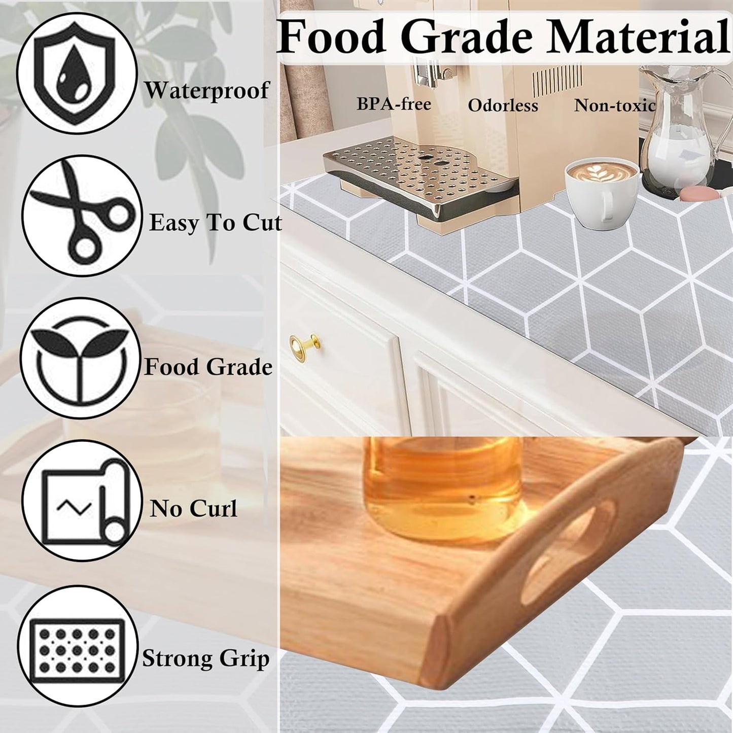 Shelf Liner 14 Inch Wide X 20 Ft Waterproof Cabinet Drawer Paper Mat Non Slip Pantry Cupboard Closet Liners Non Adhesive Liner for Kitchen Bathroom Dresser Refrigerator Under Sink